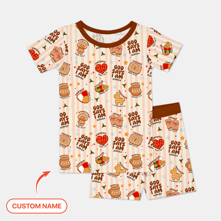 Christmas Mexican Cookies Custom Name For Boys Two Piece Short Sleeve Shorts Pajama Set