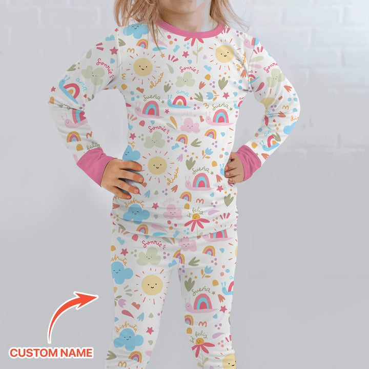 Custom Name Positive Spring Garden Two Piece Long Sleeve Pajama Set