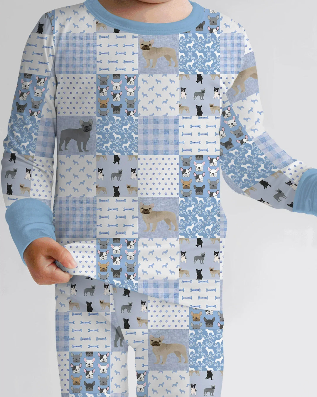 Frenchies Patchwork Family Matching Two Piece Long Sleeve Pajama Set