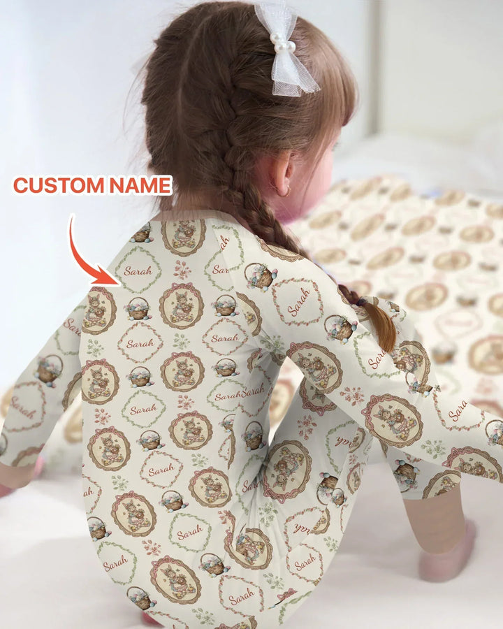 Vintage Bunny Easter Custom Name Mommy & Me Matching Convertible Zippy