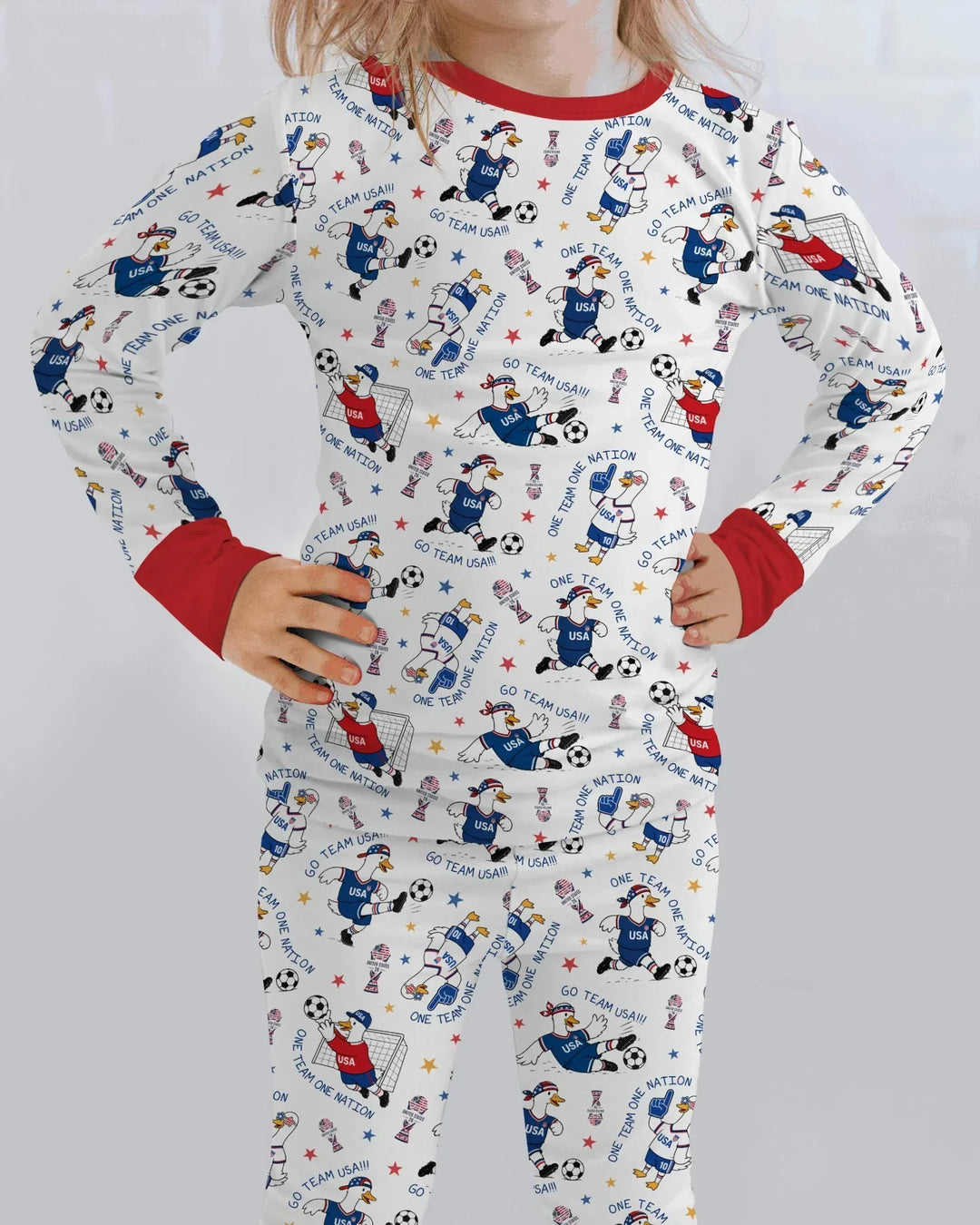 USA Soccer Goose Family Matching Bamboo Two Piece Long Sleeve Pajama Set