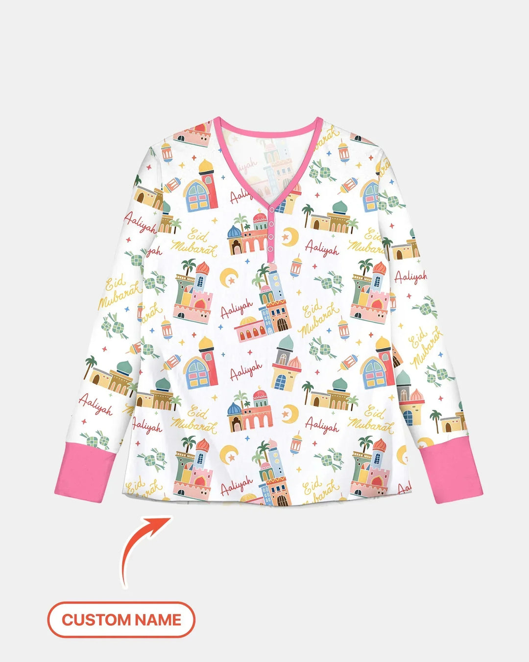 Eid Mubarak Custom Name Women Pajama Set