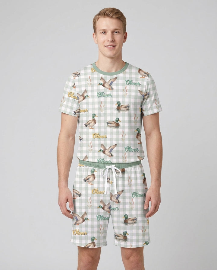 Mallard Duck Custom Name Bamboo Men Short Sleeve Short Pajama Set
