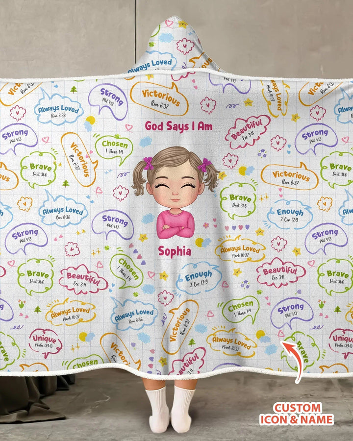 Personalized God Says I Am- Baby Girl Wearable Hooded Blanket