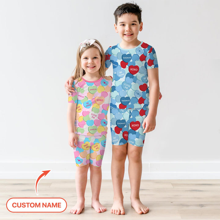 Valentine Candy Crush Family Matching Two Piece Short Sleeve Shorts Pajama Set