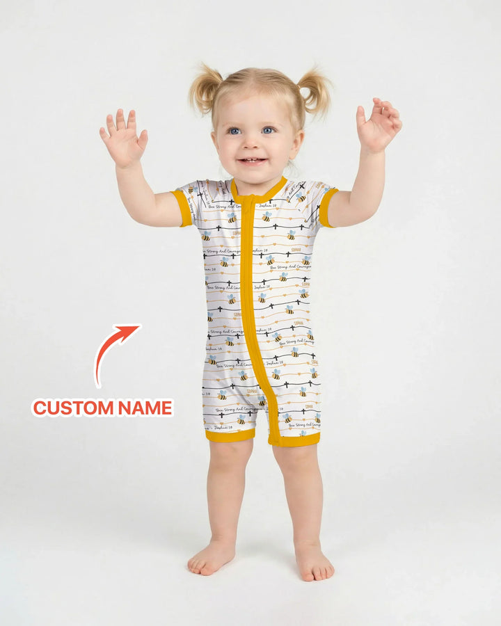 Bee Strong And Courageous Custom Name Bamboo Shorty Zippy