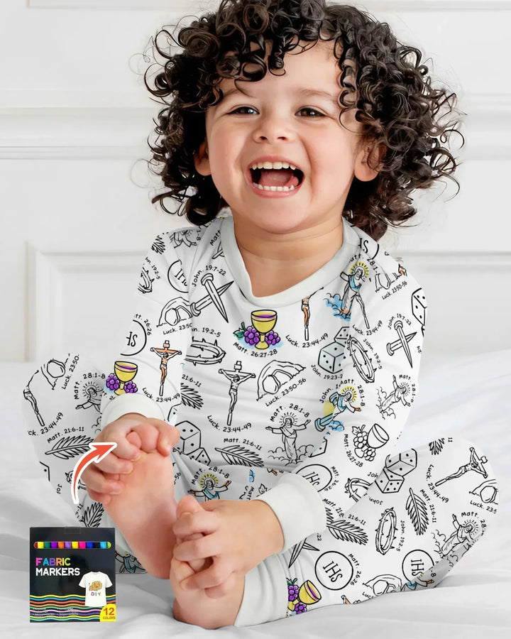 Easter Story Colorable Two Piece Long Sleeve Pajama Set