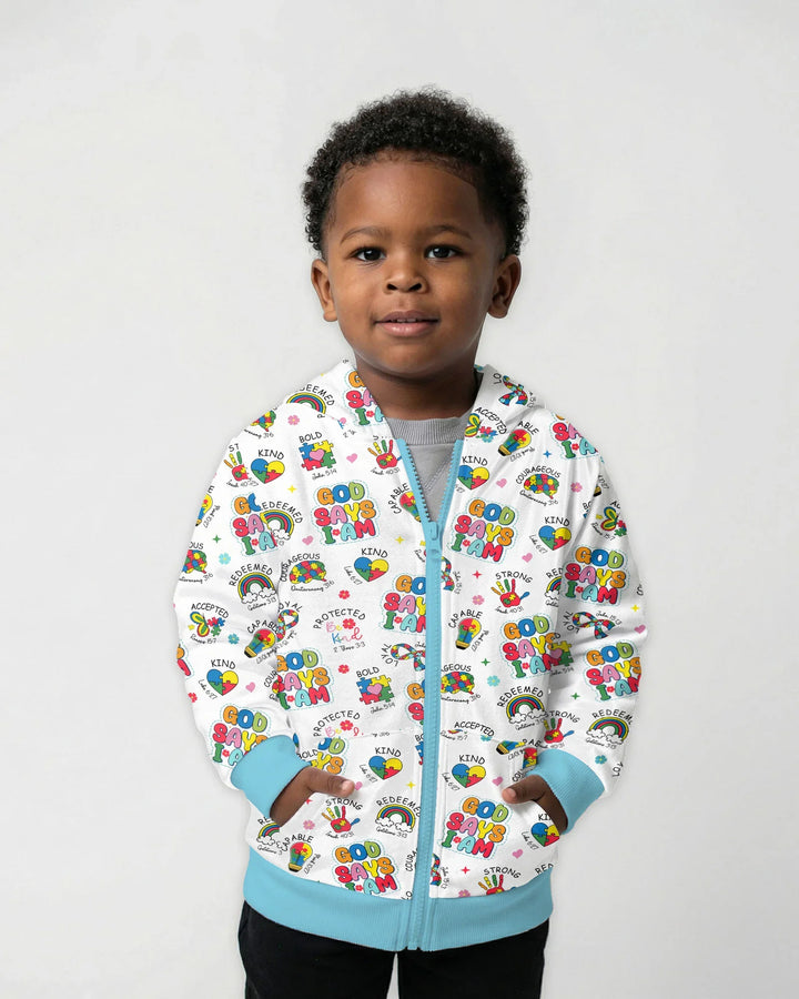 God Says I Am Autism Awareness Bamboo Zip Hoodie