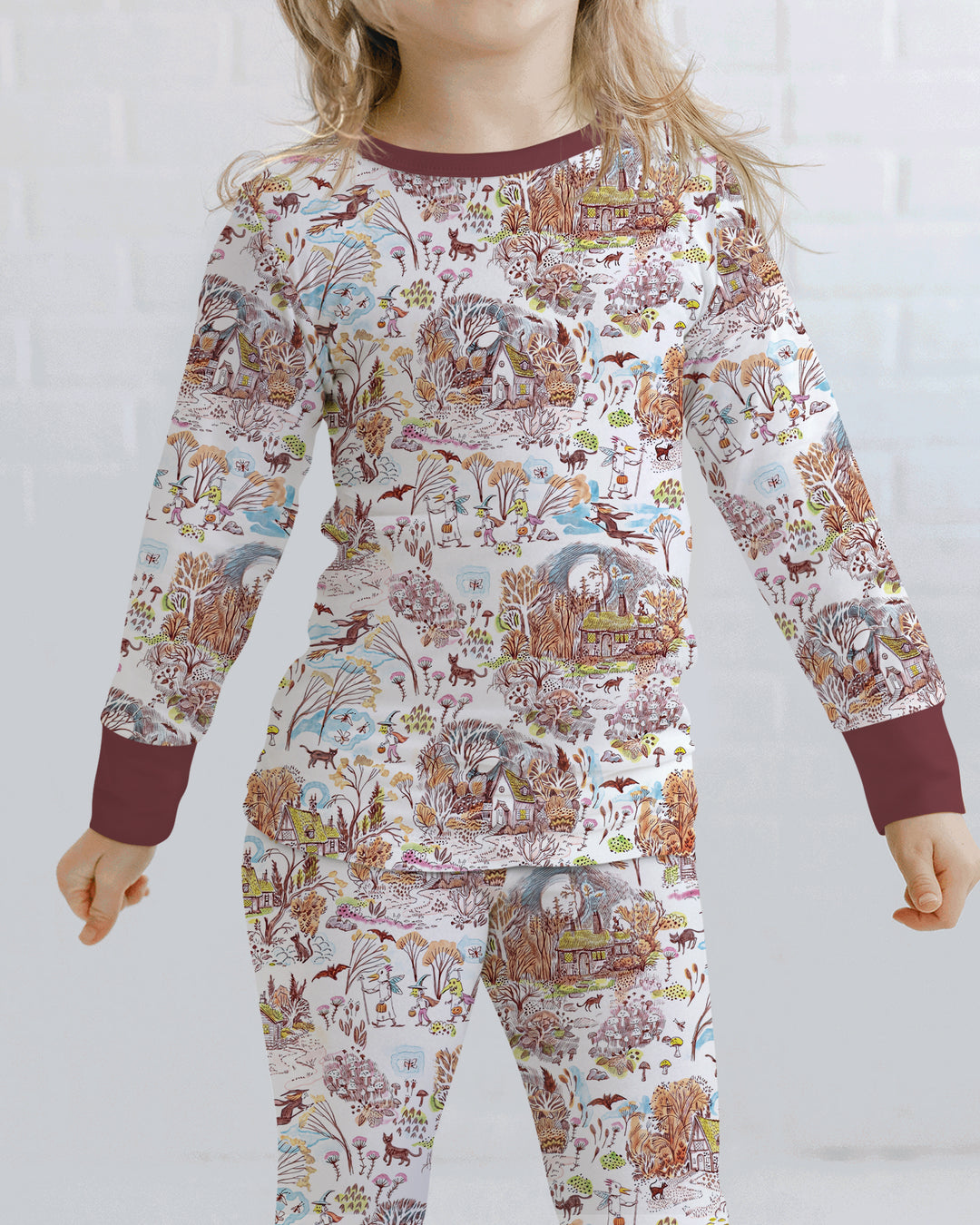 Whimsical Halloween Village Bamboo Two Piece Long Sleeve Pajama Set