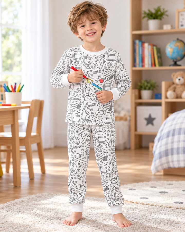 School Days Colorable Bamboo Two Piece Pajama Set