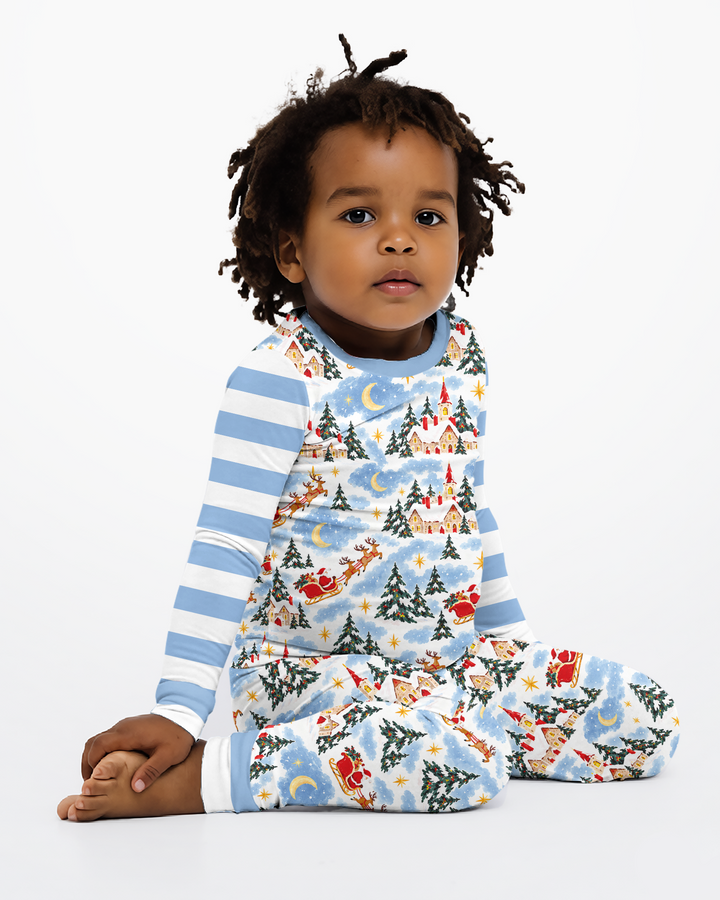 Whimsical Santa's Winter Village Bamboo Two Piece Long Sleeve Pajama Set