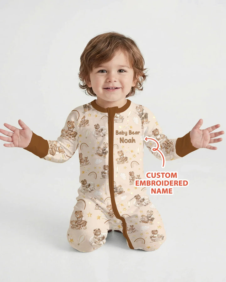 Custom Embroidered Name Mama Bear and Baby Bear Bamboo Convertible Zippy