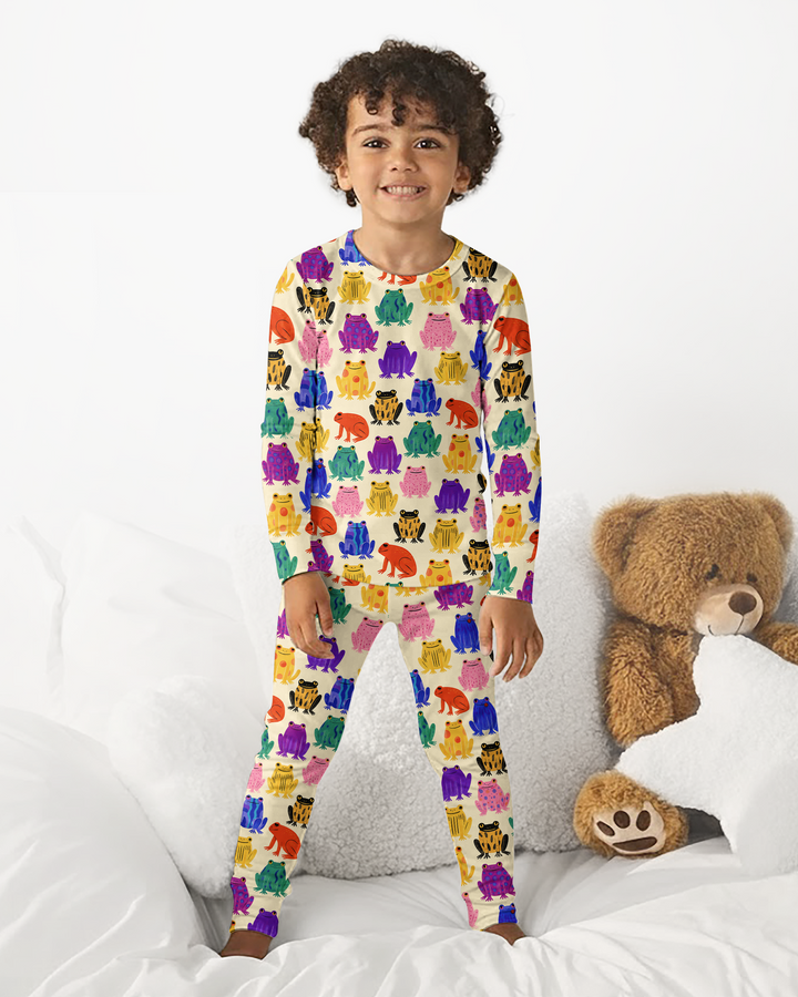 Rainbow Frog Parade Bamboo Two Piece Long Sleeve Pajama Set