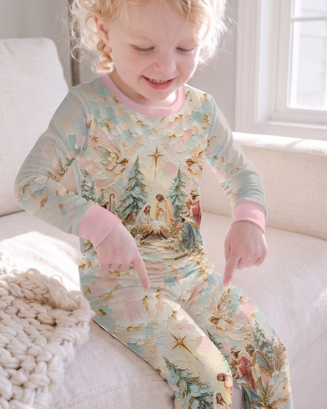 A Starry Holy Night Mommy & Me Matching Bamboo Two Piece Long Sleeve Pajama Set