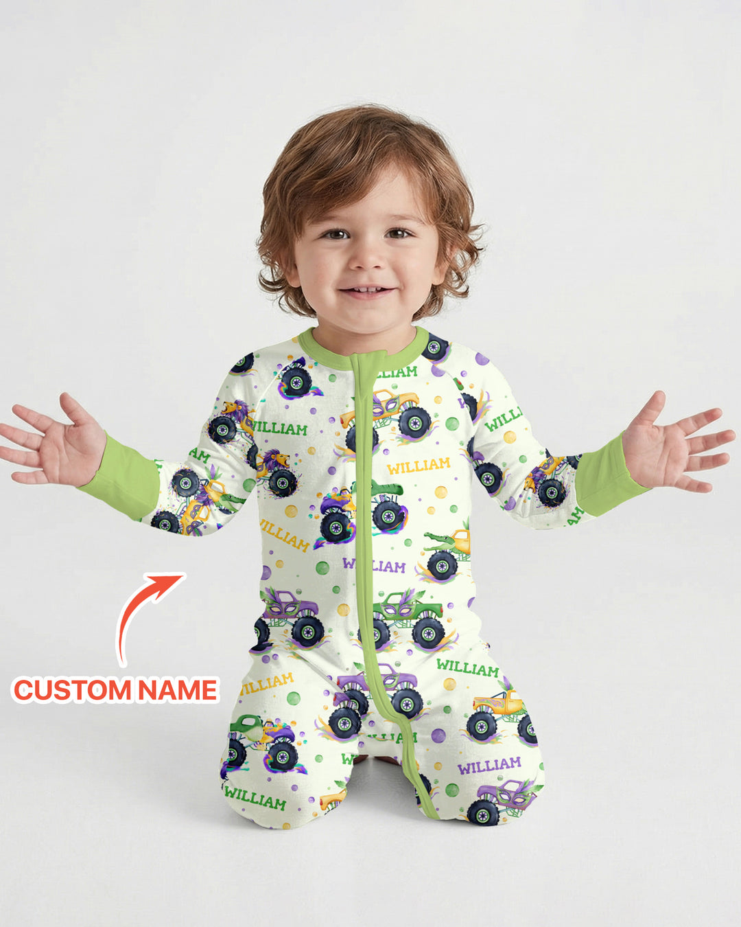 Custom Name Mardi Gras Monster Trucks Convertible Zippy