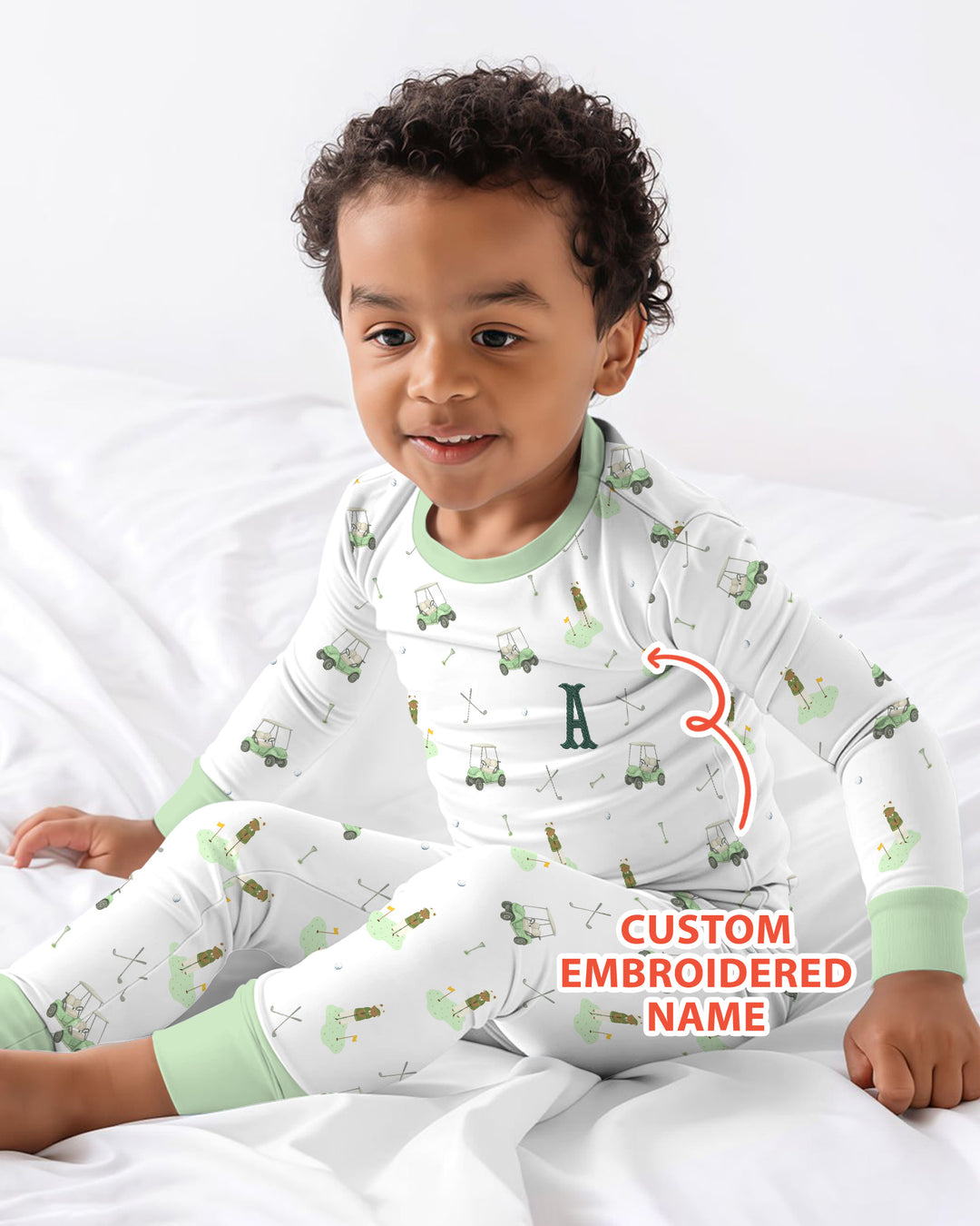 Custom Embroidered Name Monogram Letter Golf Two Piece Long Sleeve Pajama Set
