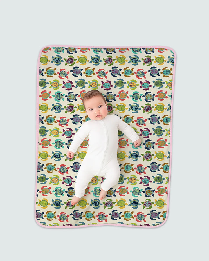 Happy Turtle Parade  Bamboo Blanket