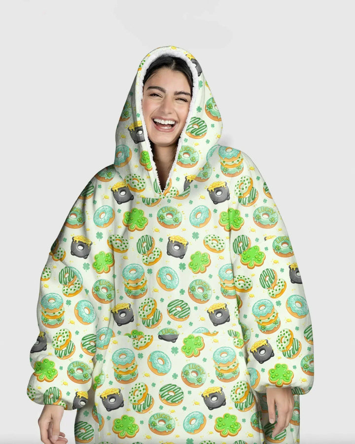 St. Patrick's Day Donut Wearable Blanket Hoodie