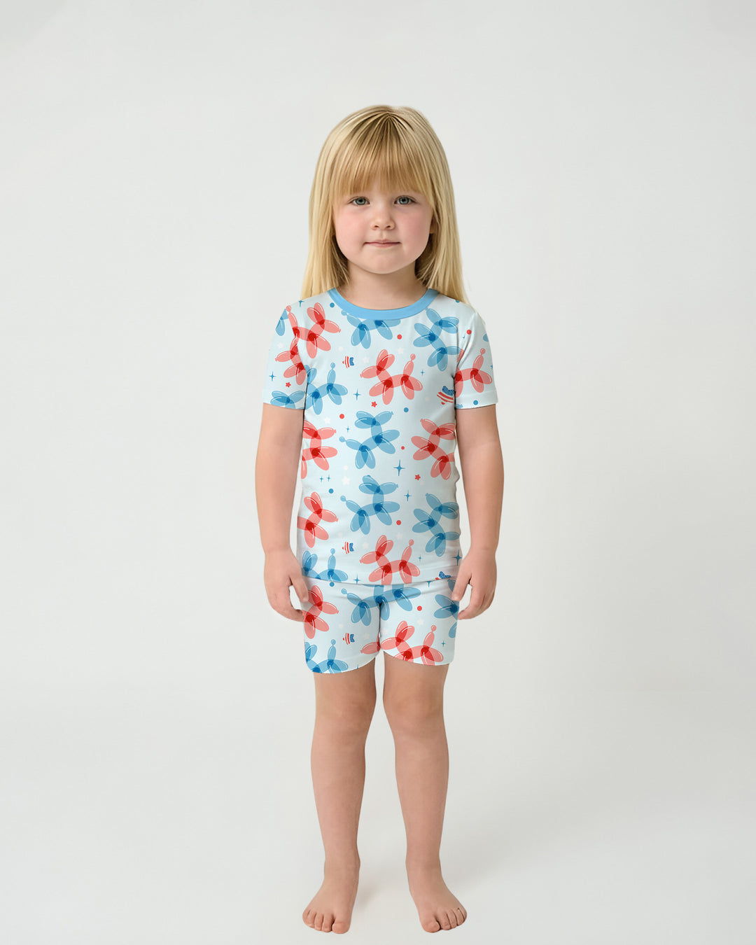 American Balloon Dog Party Bamboo Two Piece Short Sleeve Shorts Pajama Set