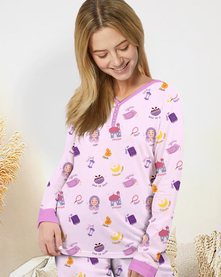 Cute Ramadhan Mubarak Women Pajama Set