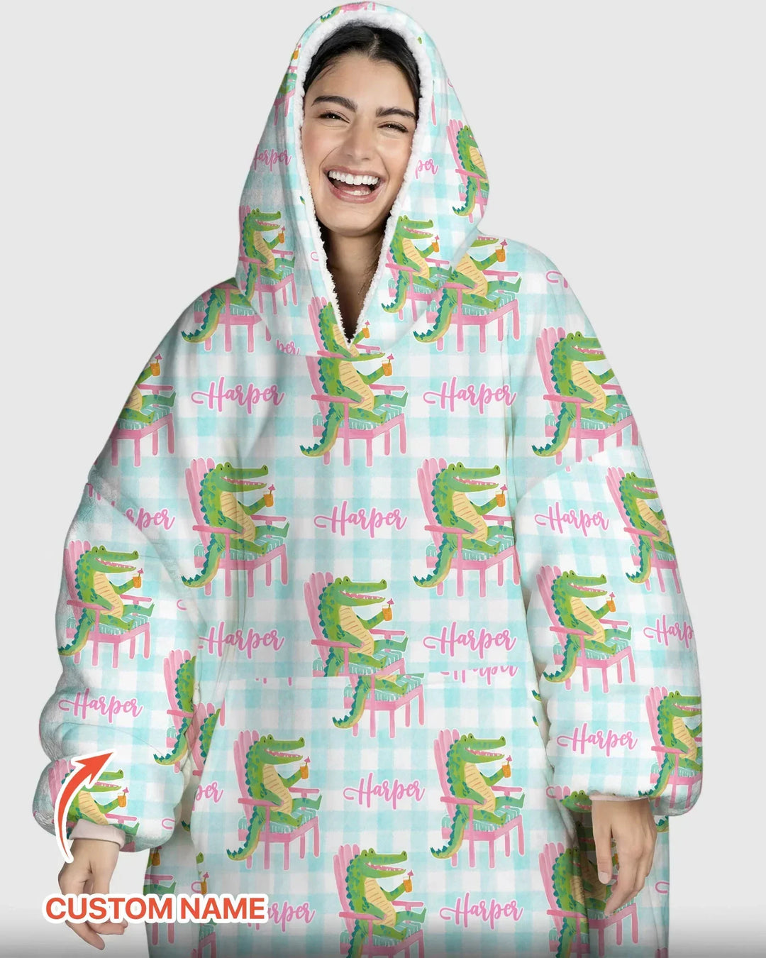 Custom Name Preppy Later Gator Bamboo Blanket Hoodie