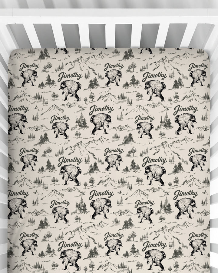 Vintage Jimothy Racoon Family Matching Bamboo Fitted Crib Sheet