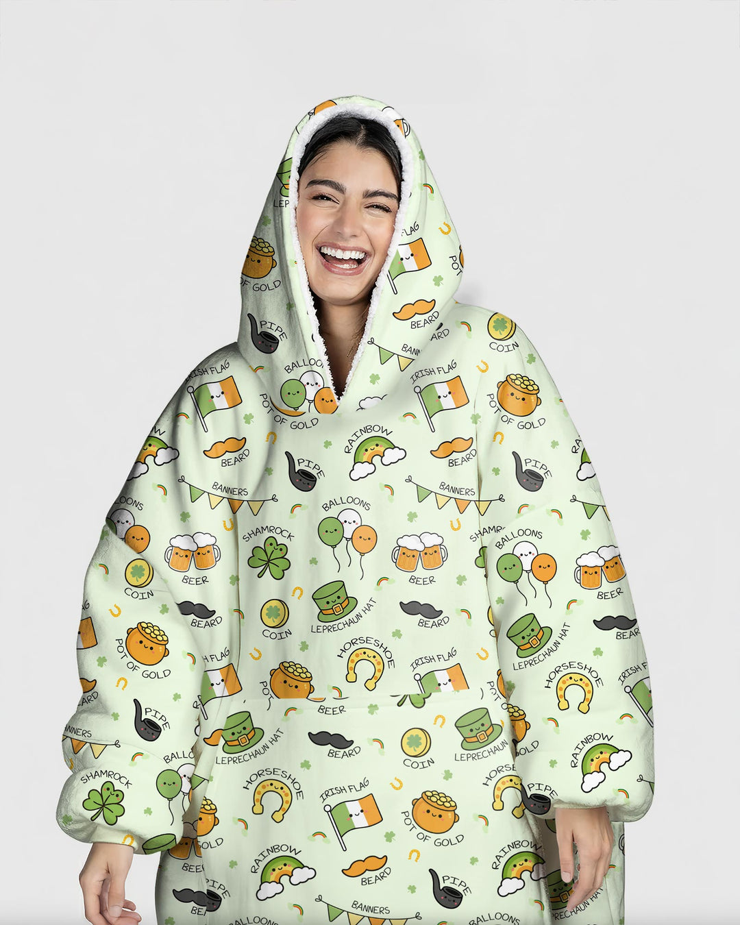Kawaii St Patrick's Day Wearable Blanket Hoodie