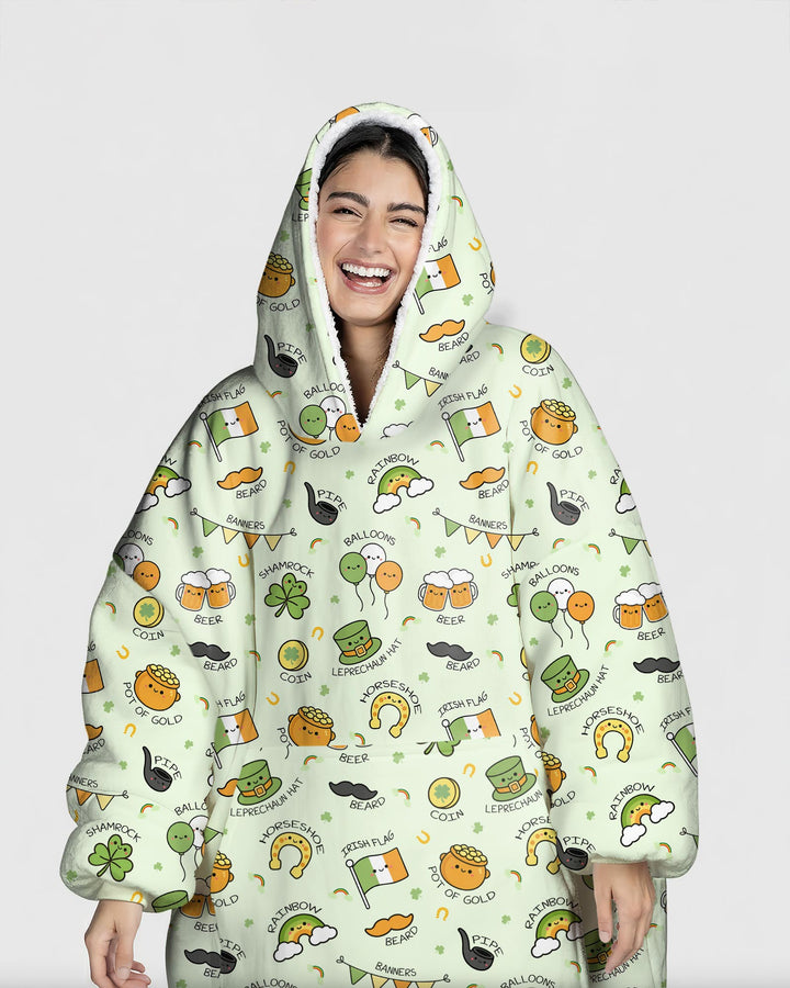 Kawaii St Patrick's Day Wearable Blanket Hoodie