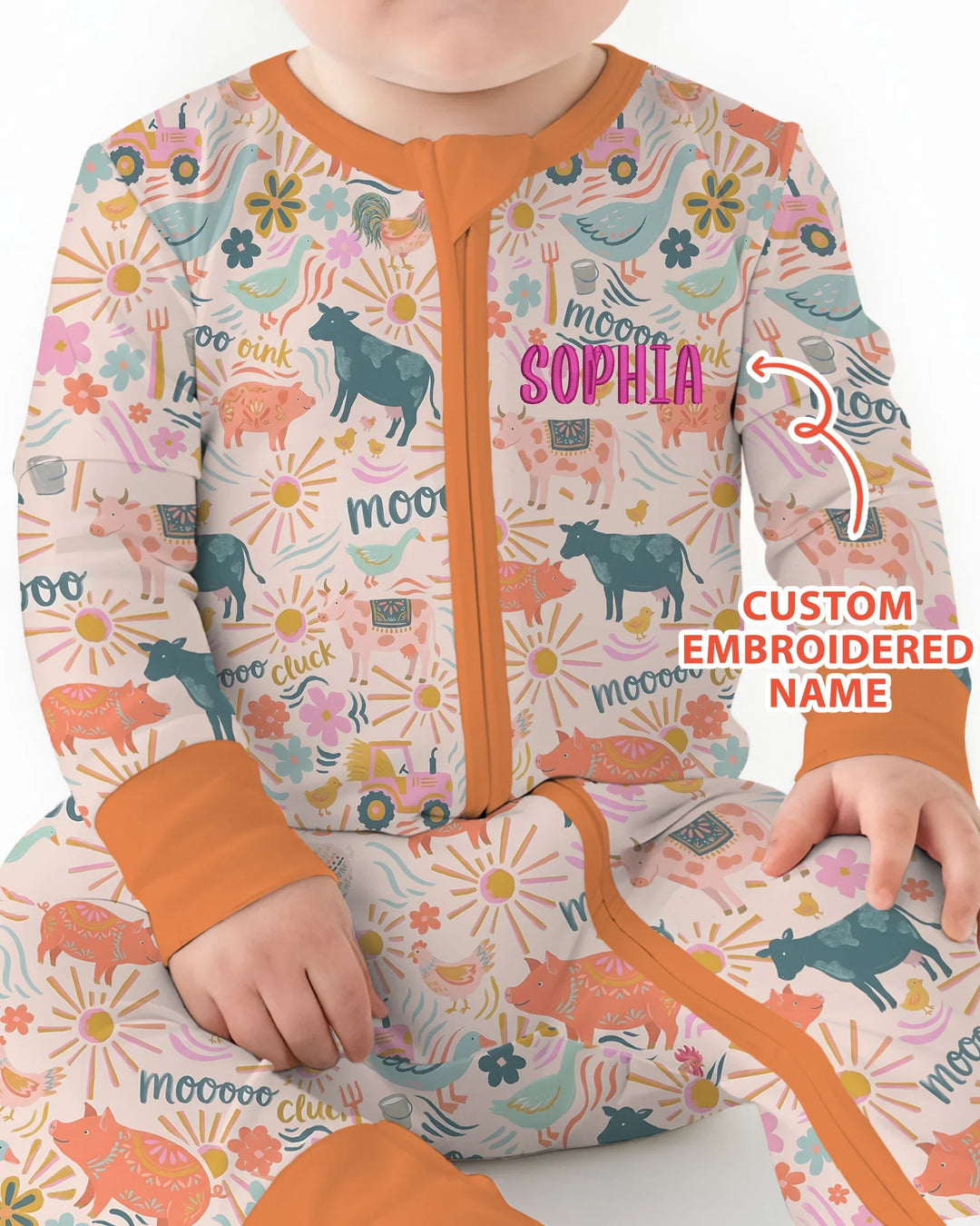 Custom Name Embroidered Colorful Farm Life Bamboo Convertible Zippy