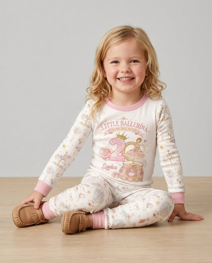 Little Ballerina Birthday Custom Name & Age Bamboo Two Piece Long Sleeve Pajama Set
