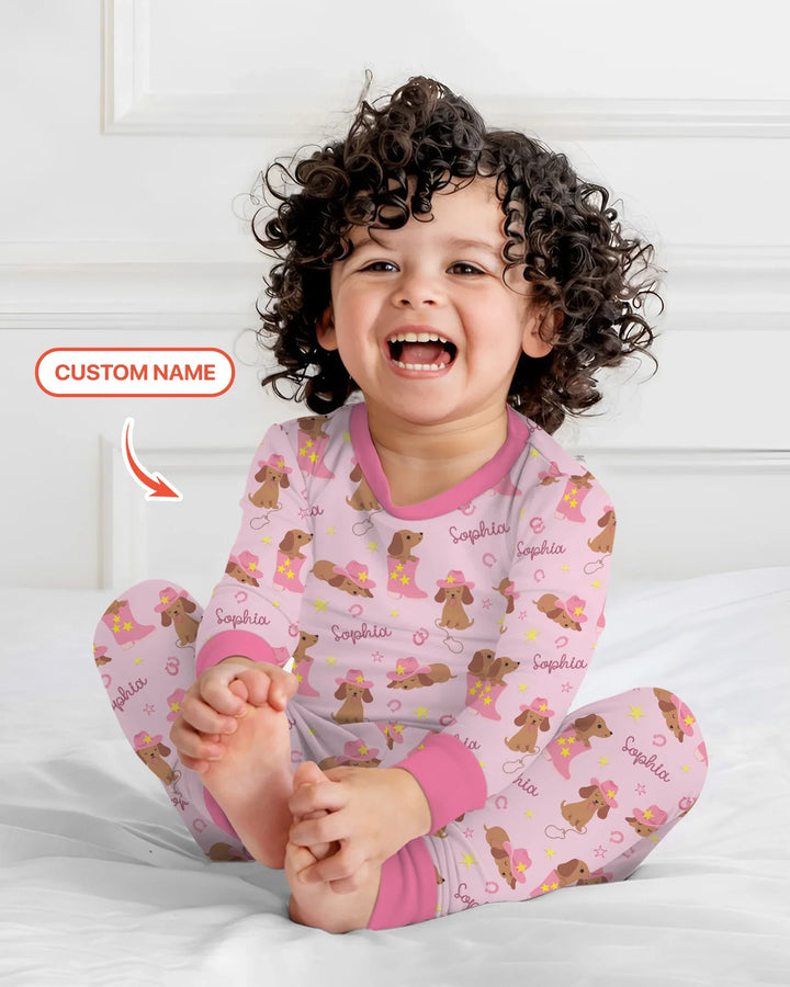 Howdy Dachshund Two Piece Long Sleeve Pajama Set