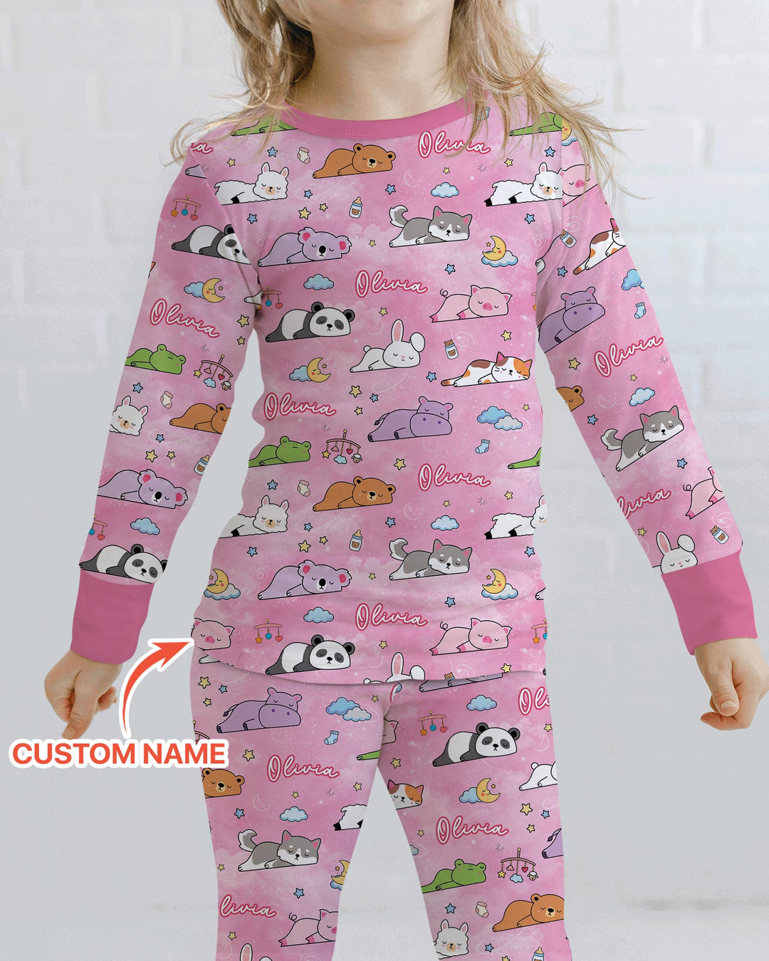 Custom Name Sleeping Cutie Bamboo Two Piece Long Sleeve Pajama Set