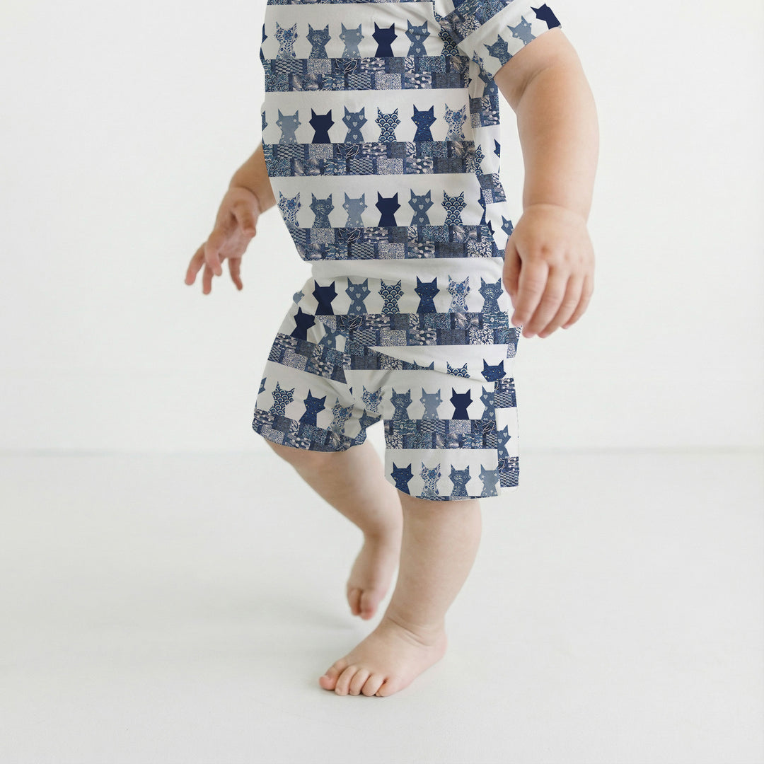 Midnight Feline Two Piece Short Sleeve Shorts Pajama Set