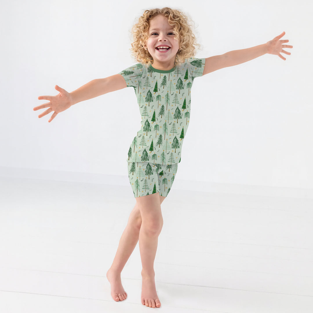 Green Christmas Tree Farm Two Piece Short Sleeve Shorts Pajama Set