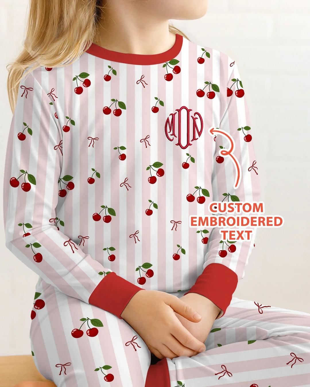Personalized Embroidered Monogram Letter Bamboo Two Piece Long Sleeve Pajama Set