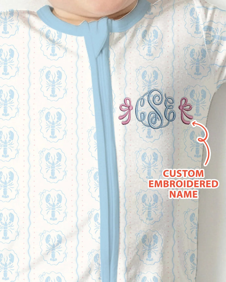 Pijama de bambú convertible con cremallera y monograma personalizado para bebé