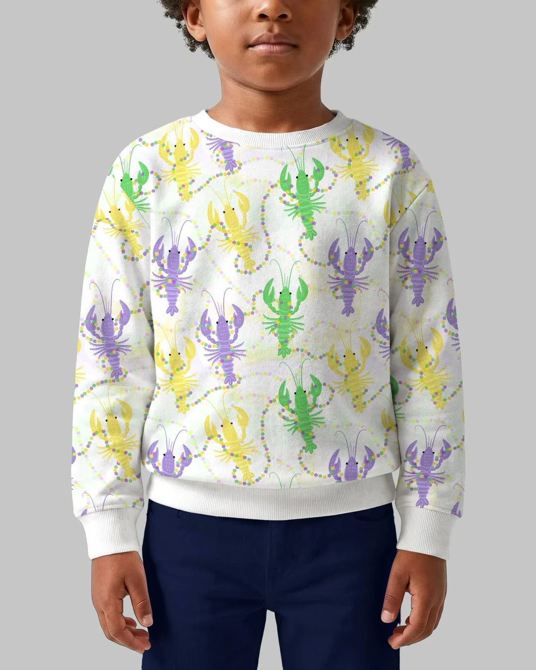 Mardi Gras Flusskrebs Familie Passender Bambus Rundhals-Sweatshirt