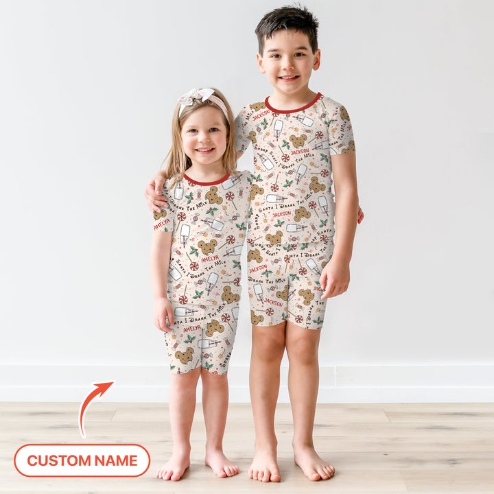 Custom Name Sorry Santa I Drank The Milk Two Piece Short Sleeve Shorts Pajama Set