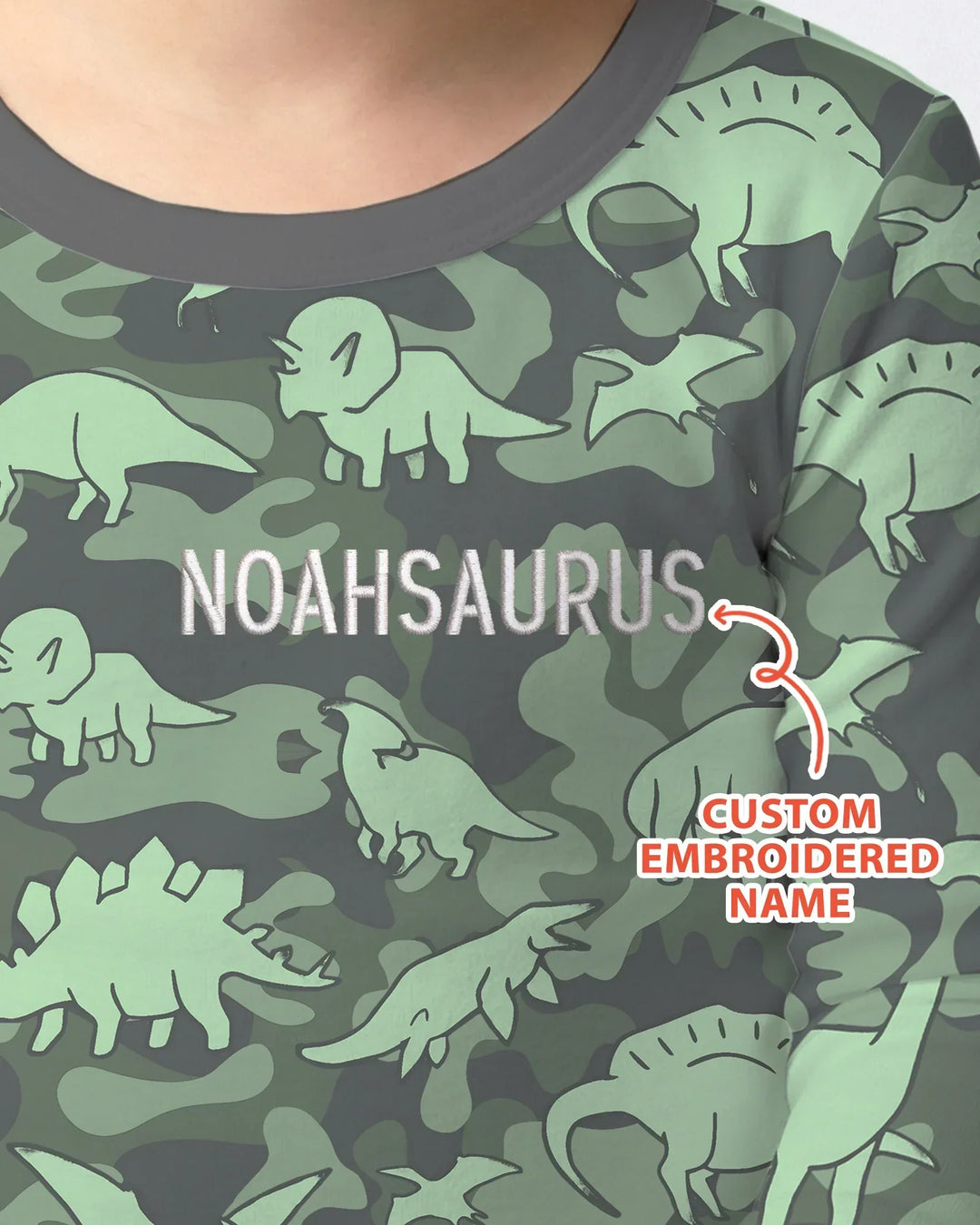 Custom Name Embroidered Matching With Dadasaurus Bamboo Two Piece Long Sleeve Pajama Set