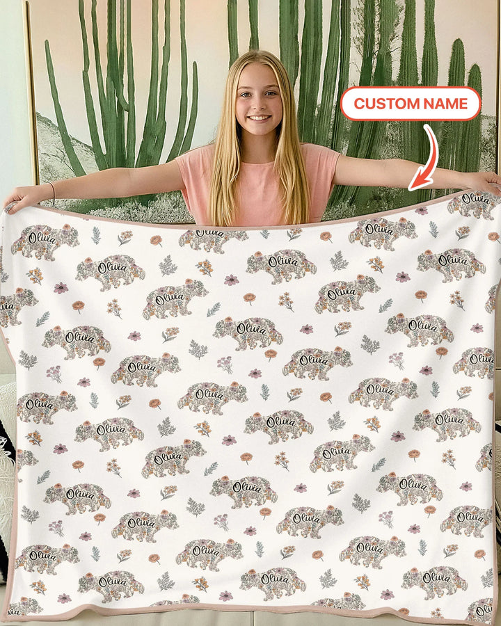 Custom Name Floral Bear Family Matching Bamboo Blanket