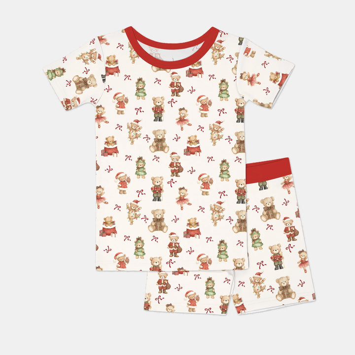 Christmas Teddy Bears Two Piece Short Sleeve Shorts Pajama Set