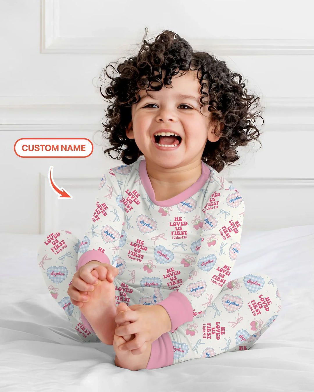 He Loved Us First Custom Name Bamboo Two Piece Long Sleeve Pajama Set