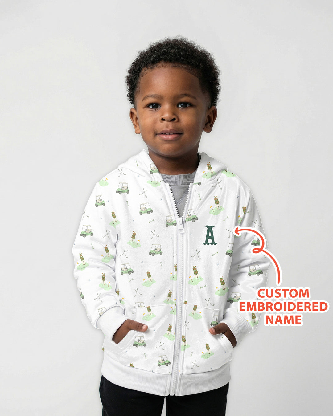 Custom Embroidered Name Monogram Letter Golf Bamboo Zip Hoodie