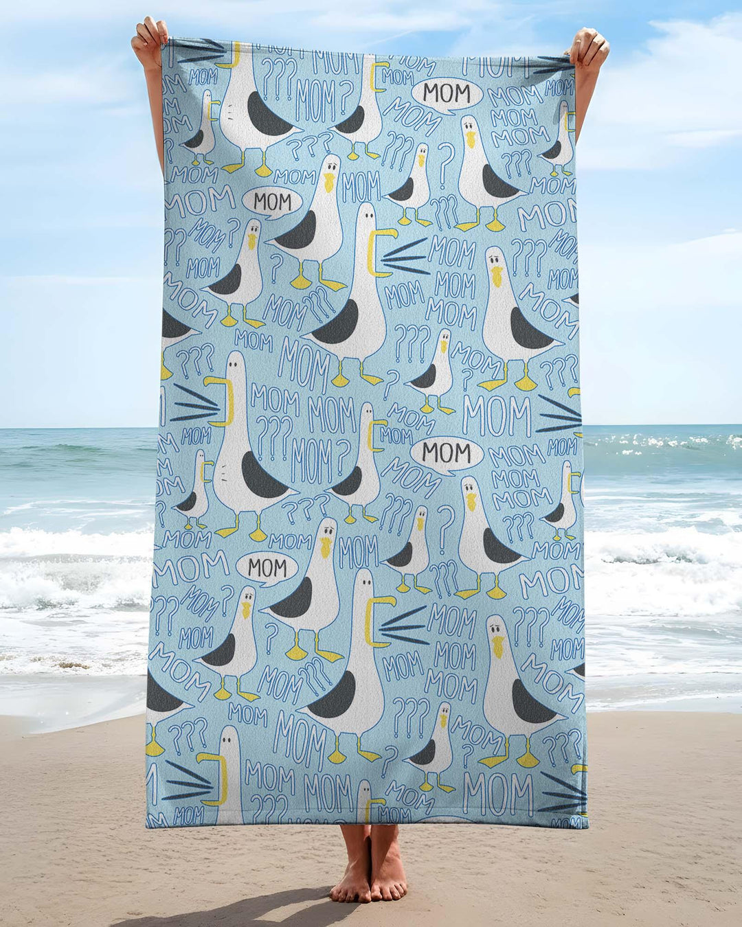 Funny Seagull MOM Beach Towel