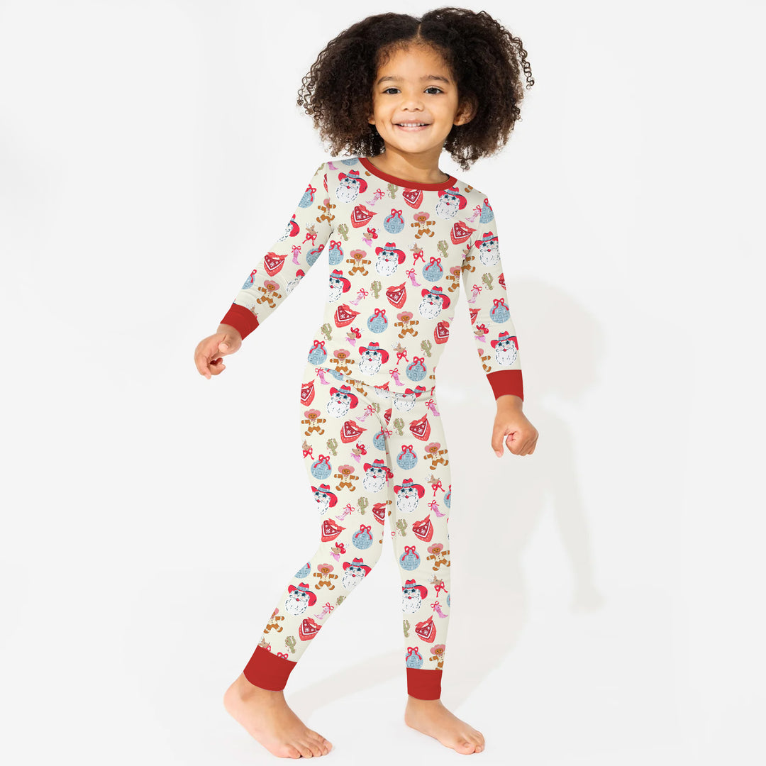 Lovely Western Christmas Girl Two Piece Long Sleeve Pajama Set