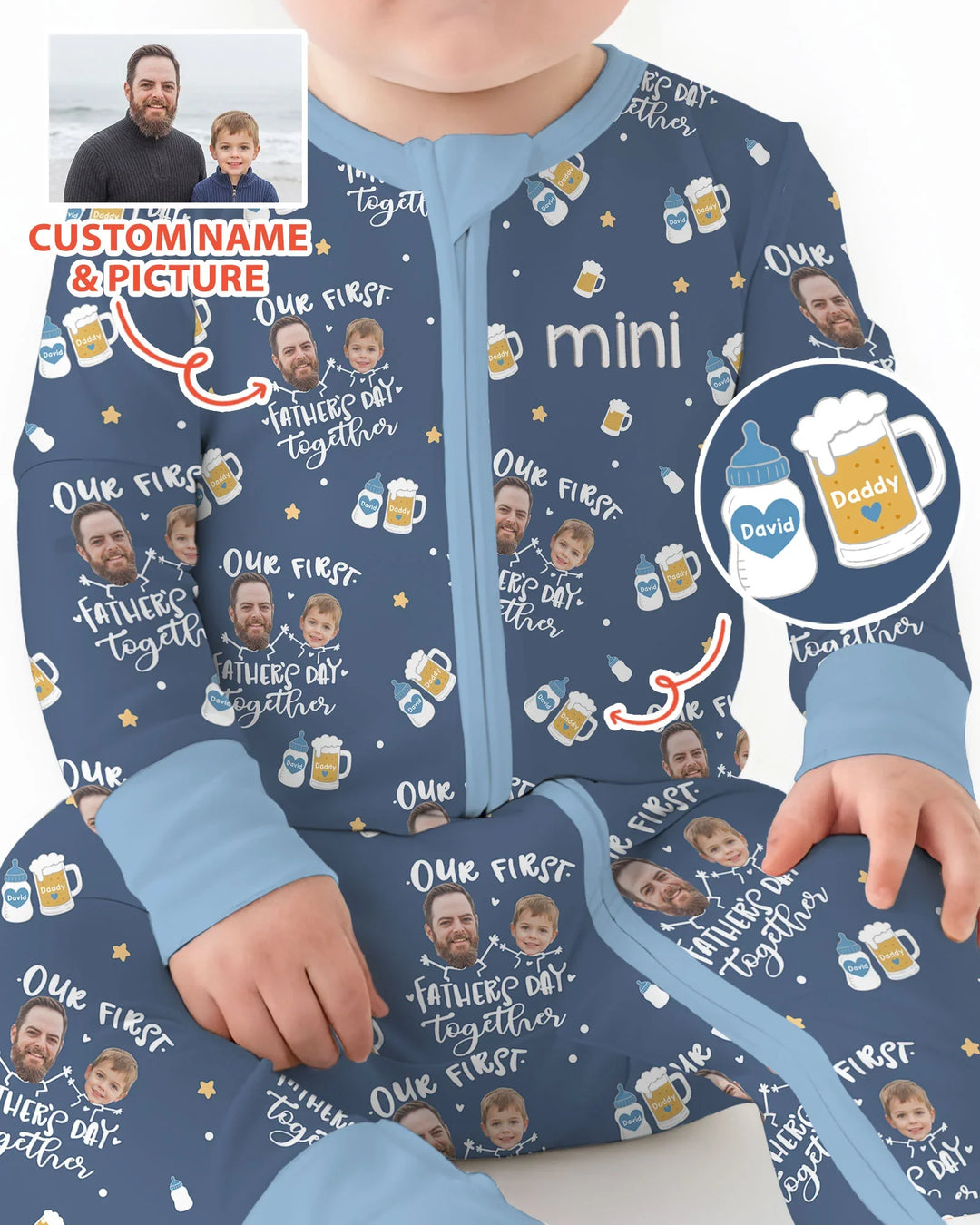 Personalized Embroidered Our First Father's Day Bamboo Convertible Zippy