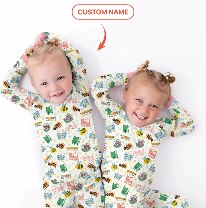 Spring Garden Custom Name Two Piece Long Sleeve Pajama Set