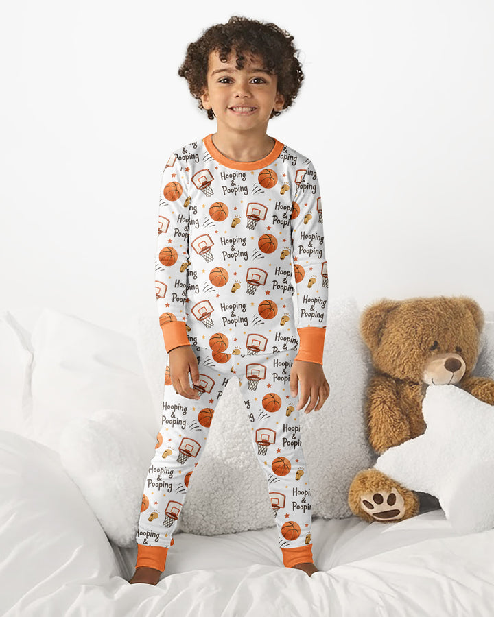 Funny Basketball Hooping & Pooping Bamboo Two Piece Long Sleeve Pajama Set