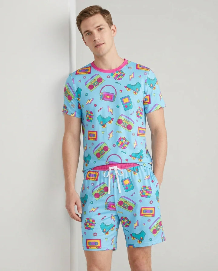 80s Retro Neon Bamboo Men Short Sleeve Short Pajama Set