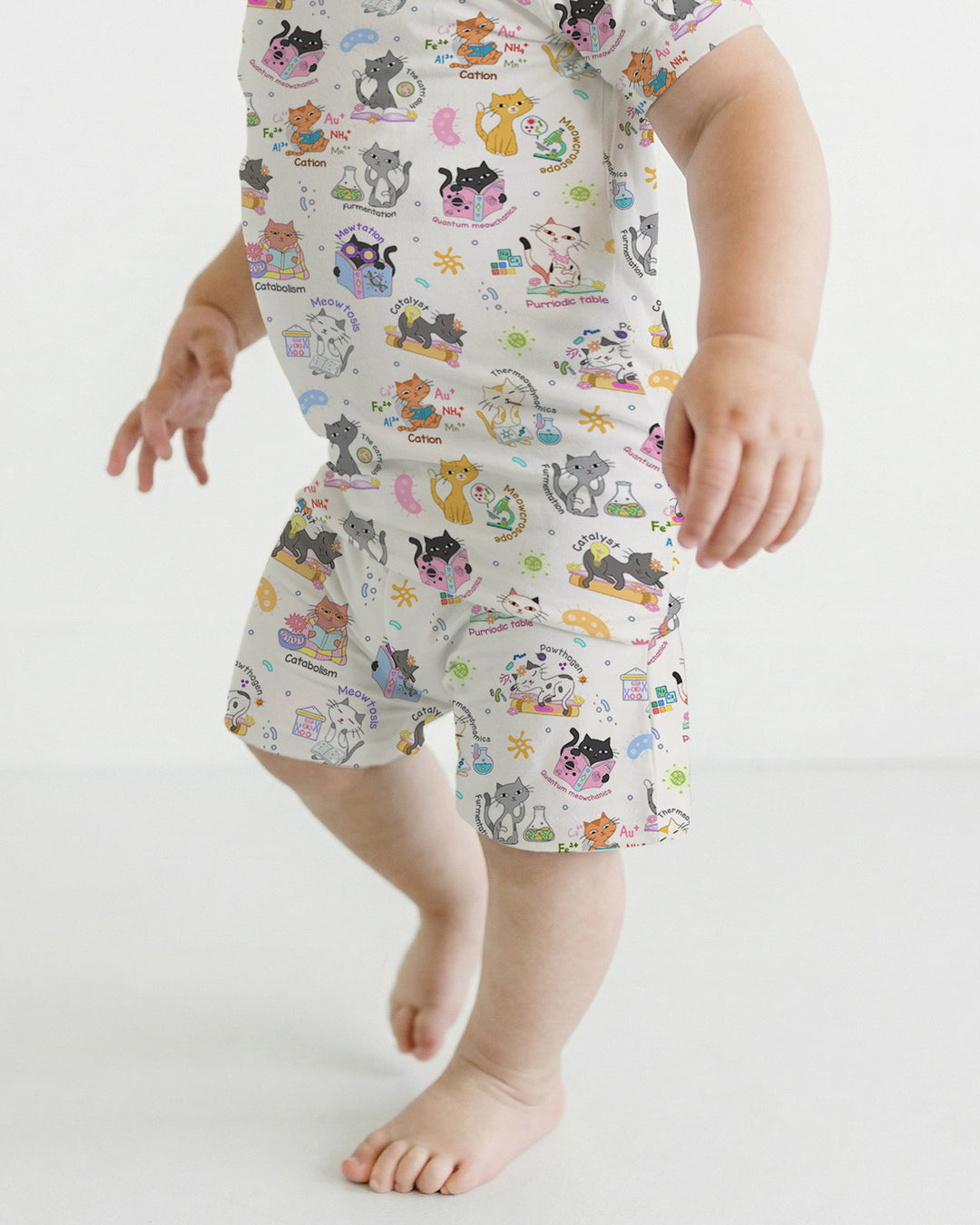 Funny Cat Love Scientist Bamboo Two Piece Short Sleeve Shorts Pajama Set